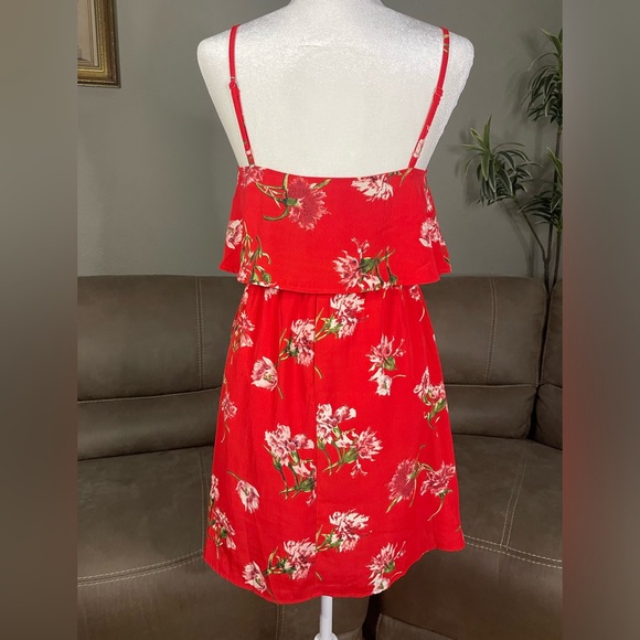 Oscar-St Red Floral Sleeveless Ruffle Dress Sz Small - Picture 11 of 16